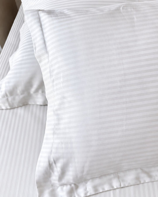 White Sateen Stripes Bedsheet Set