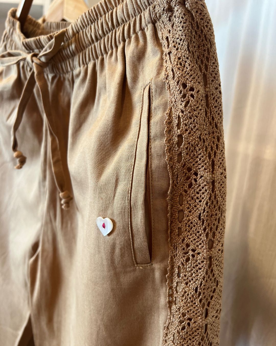 Athena Beige Pants with Crochet Lace