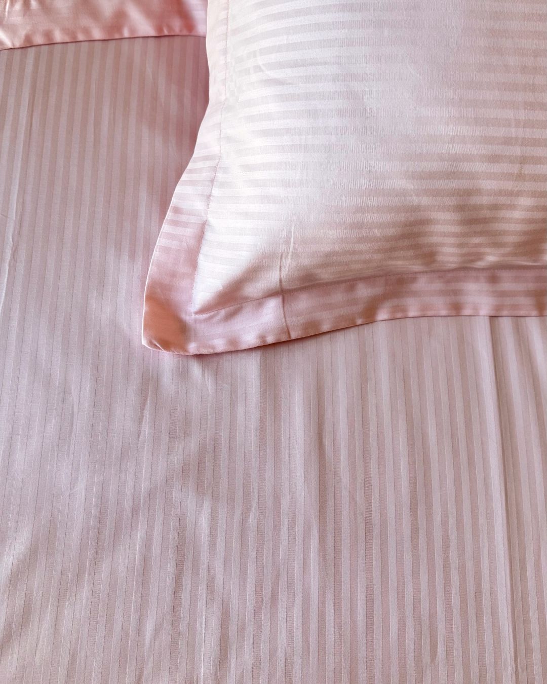 Pink Sateen Stripes Bedsheet Set