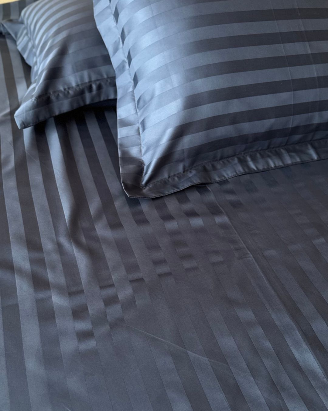 Navy Sateen Stripes Bedsheet Set