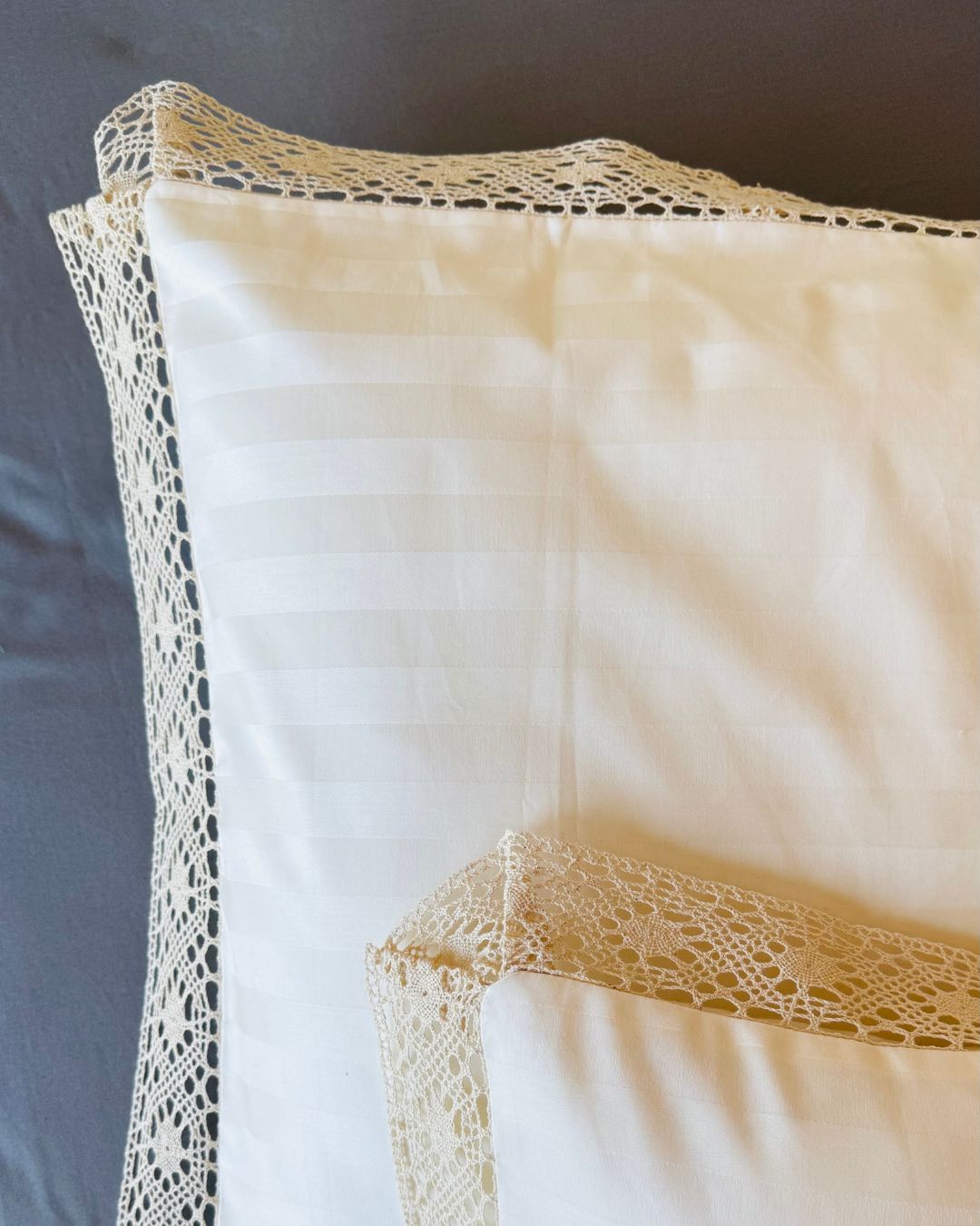 Cream Sateen Stripes Pillow Cases
