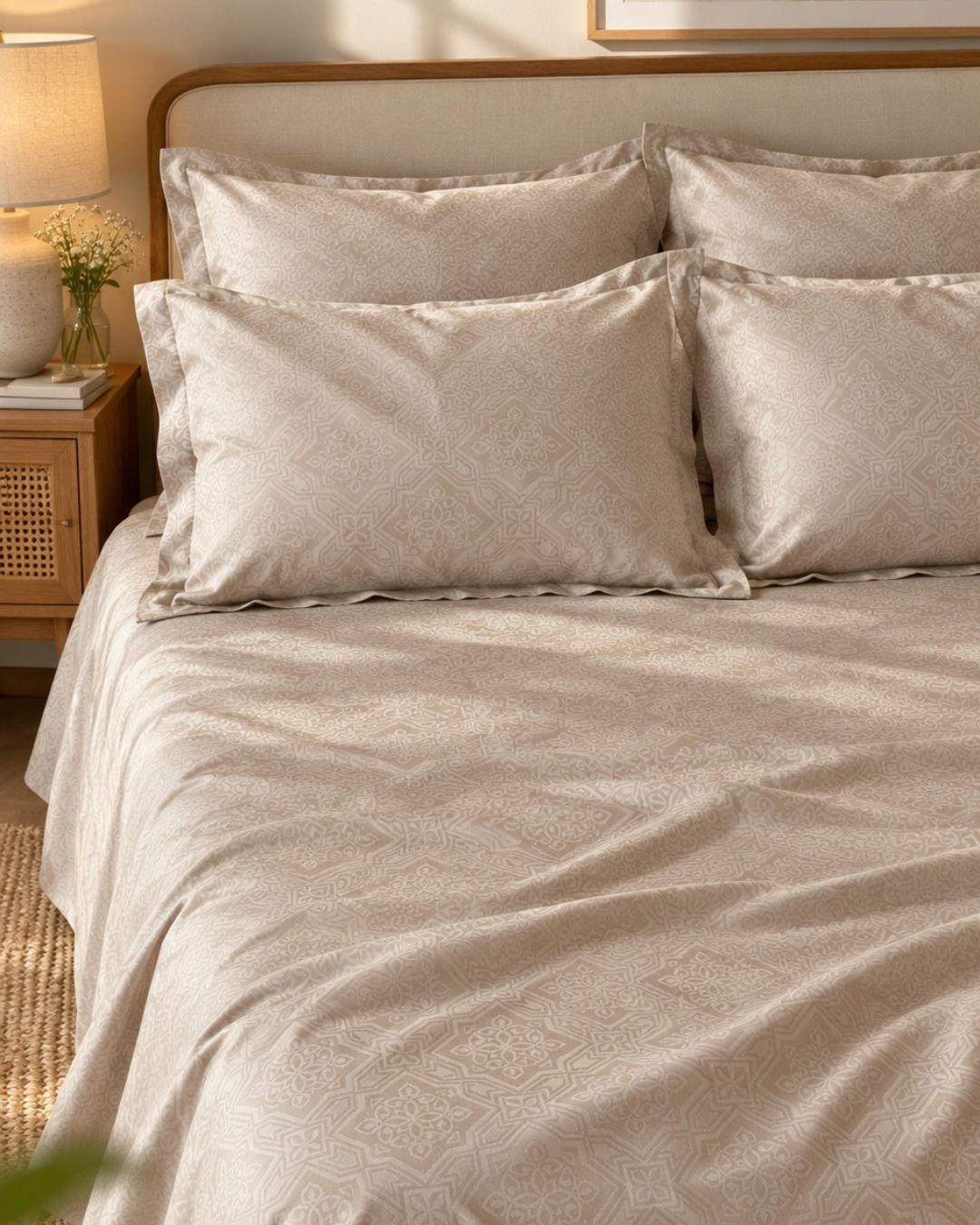 Beige Jacquard Bedsheet Set