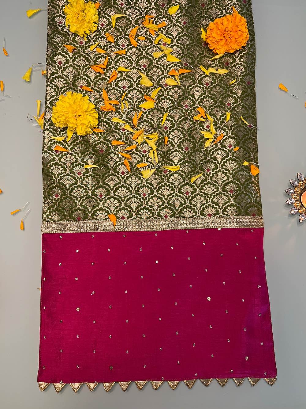Banaras Green Pink Table Runner