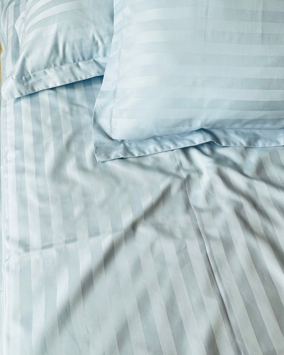 Sky Blue Sateen Stripes Bedsheet Set