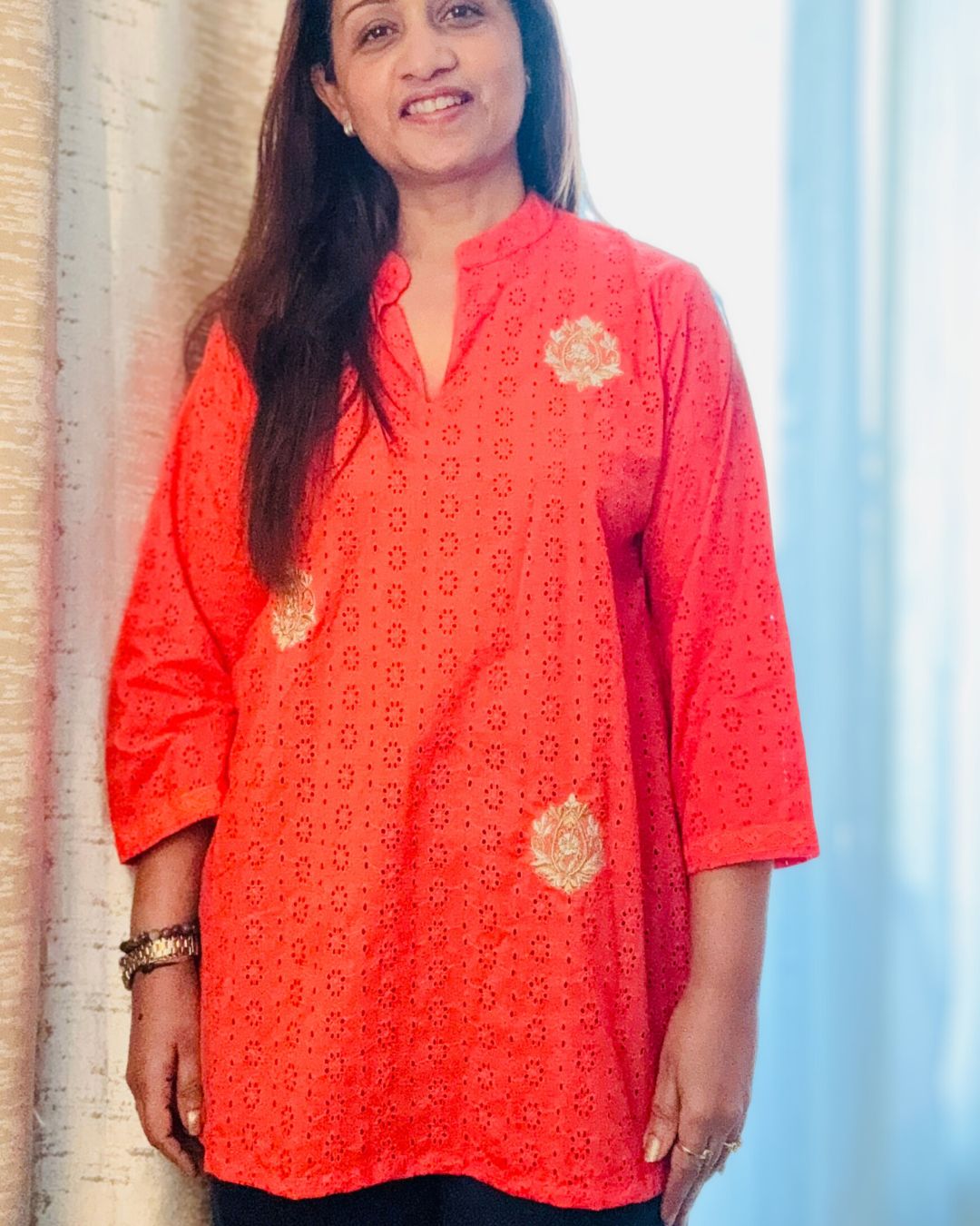 Zari Orange Hakoba tunic