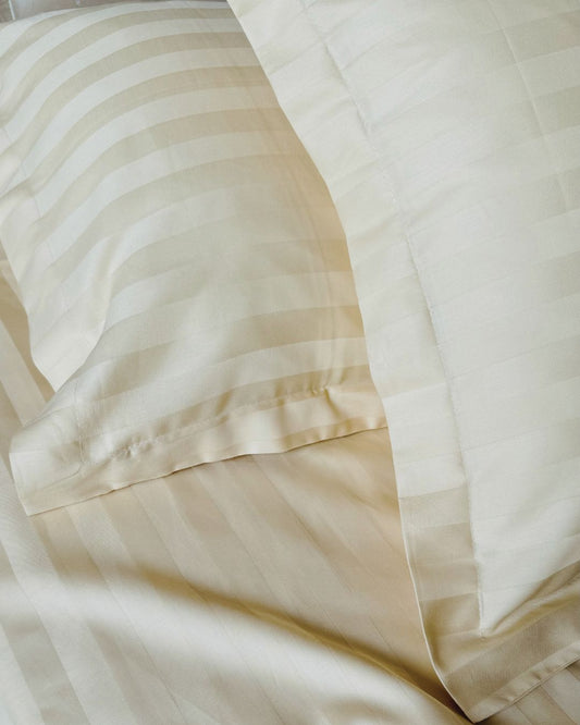 Cream Sateen Stripes Bedsheet Set