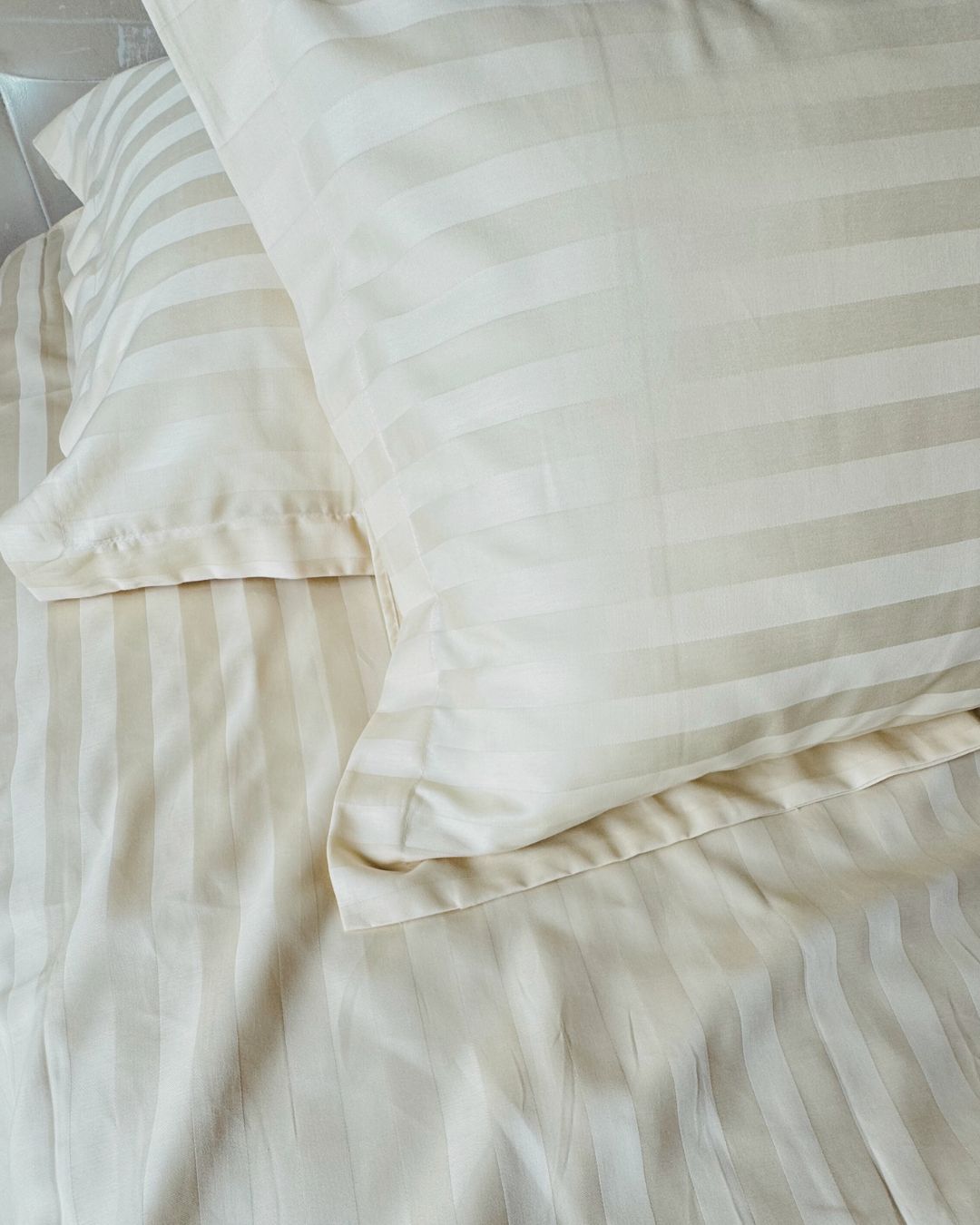Cream Sateen Stripes Bedsheet Set