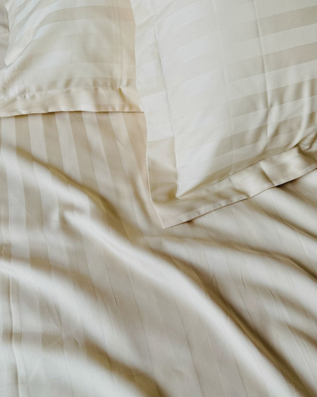 Cream Sateen Stripes Bedsheet Set