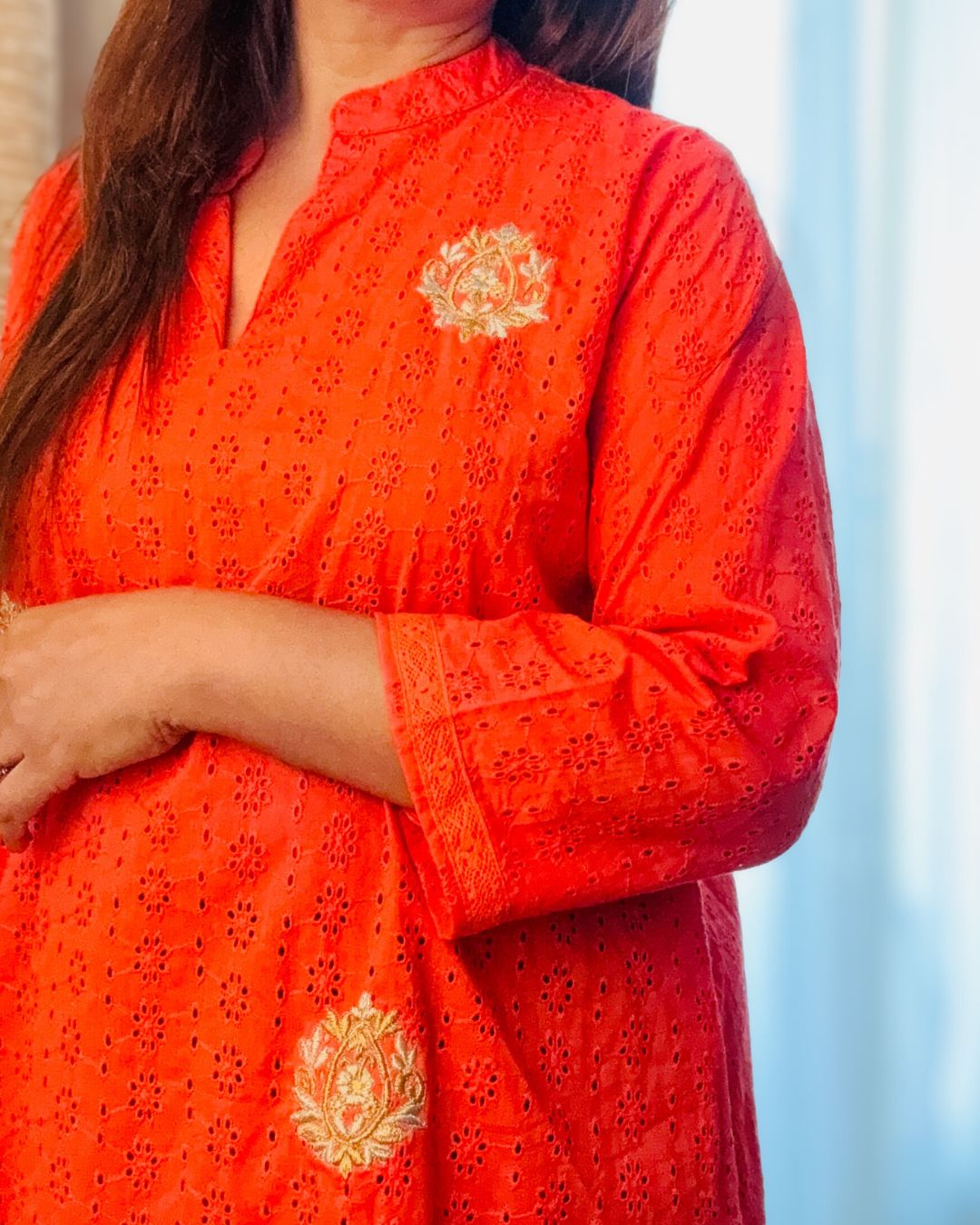 Zari Orange Hakoba tunic