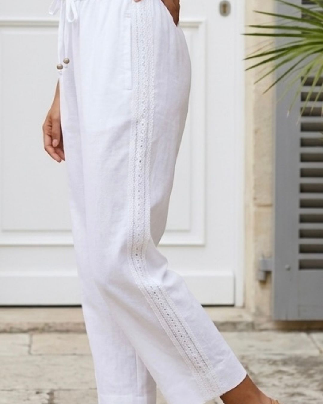 Ivory White Pants with Crochet Lace