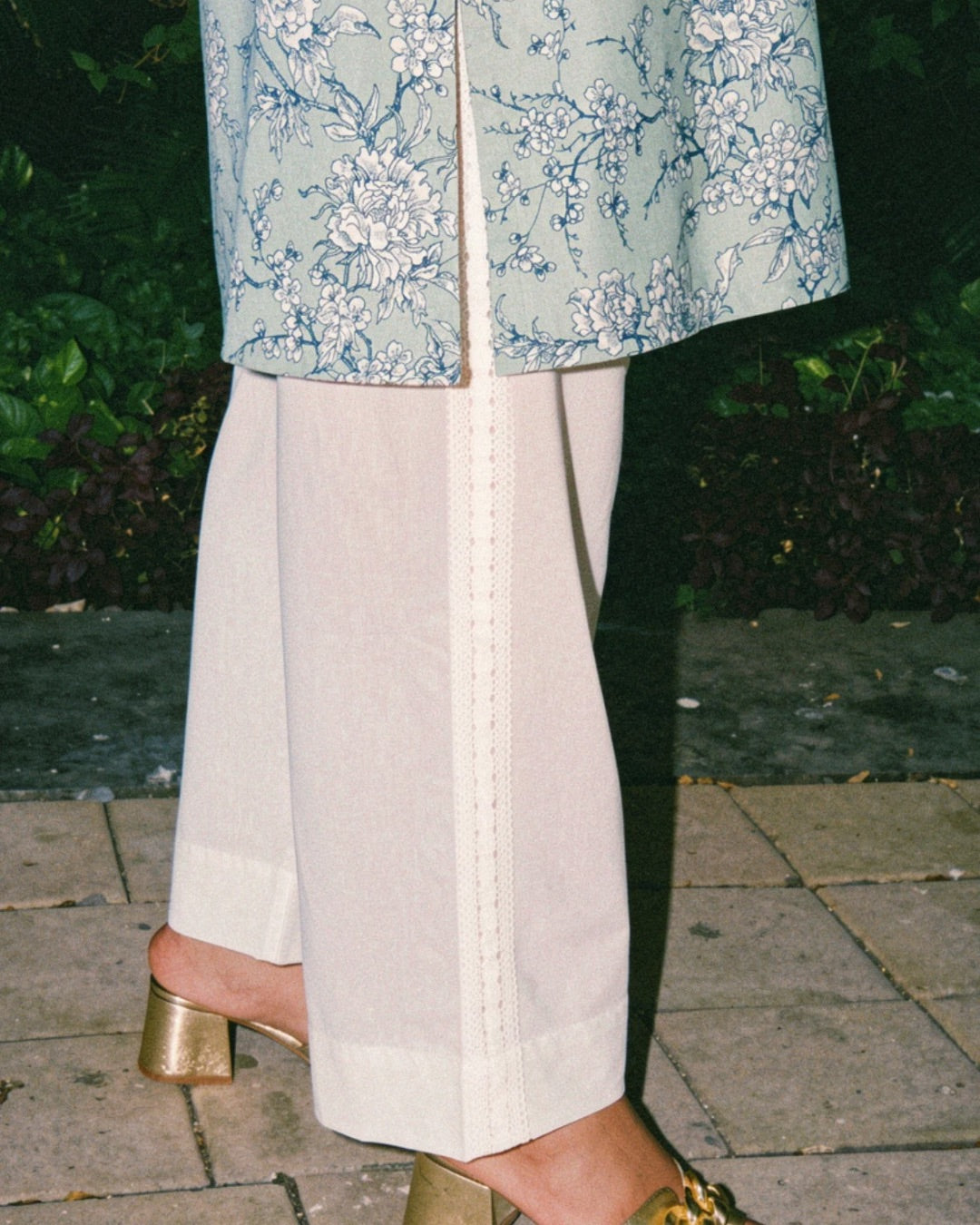 Ivory White Pants with Crochet Lace