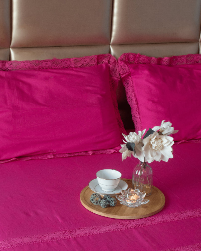 Bougainvillea Bedsheet Set with Laces