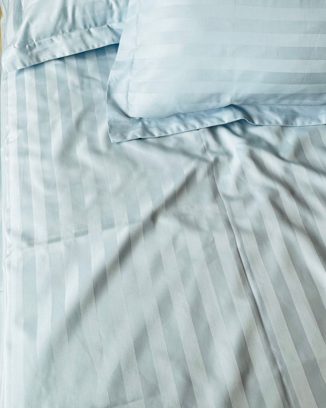 Sky Blue Sateen Stripes Bedsheet Set